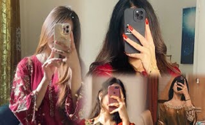 girl poses stylish mirror selfie dp